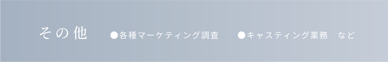 その他 各種マーケティング調査、キャスティング業務など